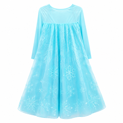 Ice Blue Gown - Full Sleeves, Attached Cape, Sequin, Snowflake Print - K-49