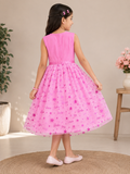Bright Pink Sleeveless Dress With High-Low Shimmery Net Ghair - K-48