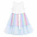 Rainbow Unicorn Dress - Sleeveless, Flower Applique, Tulle Ghair - K-50