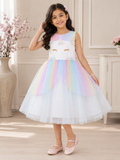 Rainbow Unicorn Dress - Sleeveless, Flower Applique, Tulle Ghair - K-50