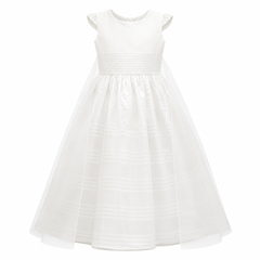 Organza Princess Gown - Cap Sleeve, Smocked Waist, Train - K-51