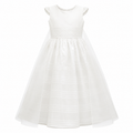 Organza Princess Gown - Cap Sleeve, Smocked Waist, Train - K-51