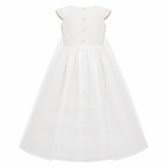 Organza Princess Gown - Cap Sleeve, Smocked Waist, Train - K-51