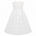 Organza Princess Gown - Cap Sleeve, Smocked Waist, Train - K-51