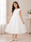 Organza Princess Gown - Cap Sleeve, Smocked Waist, Train - K-51