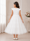 Organza Princess Gown - Cap Sleeve, Smocked Waist, Train - K-51
