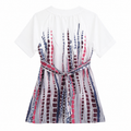 Geometric Print Dress - V-Neck Stone Work, Empire Waist - W-69