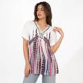 Geometric Print Dress - V-Neck Stone Work, Empire Waist - W-69