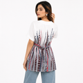 Geometric Print Dress - V-Neck Stone Work, Empire Waist - W-69