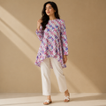 Colorful Floral High-Low Top - Full Sleeve, Peplum - W-71