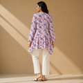 Colorful Floral High-Low Top - Full Sleeve, Peplum - W-71