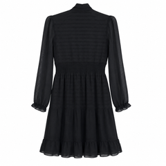 Georgette Dress, Smocked Waist, Ruffle Hem - W-72