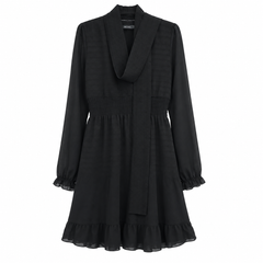 Georgette Dress, Smocked Waist, Ruffle Hem - W-72