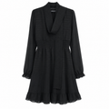Georgette Dress, Smocked Waist, Ruffle Hem - W-72