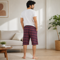 Red-Navy Check Capri Lounge Pajama - Elastic Waist - M-120