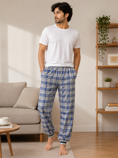 Grey-Navy Check Jogger Pajama - Joe Boxer Waistband - M-122