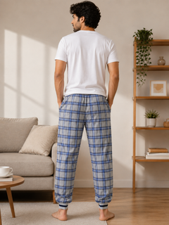 Grey-Navy Check Jogger Pajama - Joe Boxer Waistband - M-122