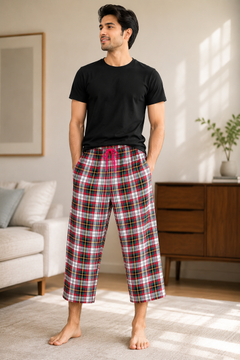 Multi-Check Capri Lounge Pajama - Elastic Waist - M-123