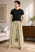 Stripe Wide Leg Lounge Pajama - Elastic Waist with Drawstring - M-124