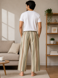 Stripe Wide Leg Lounge Pajama - Elastic Waist with Drawstring - M-124