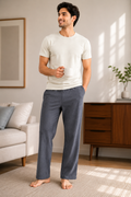 Charcoal Grey Solid Lounge Pajama - Elastic Waist, Side Pockets - M-125