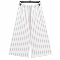 Off-White Striped Wide Leg Palazzo - Elastic Waist - W-80
