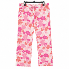 Pink Floral Lounge Pant - Elastic Waist, Back Pocket - W-87