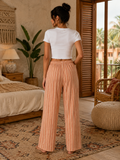 Rust Stripe Capri Lounge Pant - Elastic Waist with Drawstring - W-91