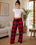 Red Black Buffalo Plaid Lounge Pajama - Elastic Waist - W-93