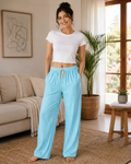 White Stripe Lounge Pant - Elastic Waist with Drawstring - W-94