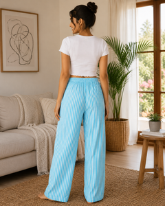 White Stripe Lounge Pant - Elastic Waist with Drawstring - W-94