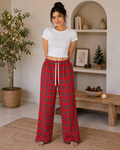 Red Green Tartan Plaid Lounge Pant - Elastic Waist - W-96