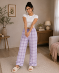 Mauve Plaid Lounge Pant - Elastic Waist with Drawstring - W-100