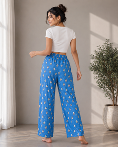 Royal Blue Cute Dog Print Lounge Pajama - Elastic Waist with Drawstring - W-105