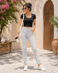Lace-Up Hem Jeggings - Stretch Denim, Slim Fit - W-106