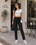 Black Solid Tailored Pant - Straight Fit, Ankle Length - W-107