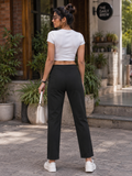 Black Solid Tailored Pant - Straight Fit, Ankle Length - W-107