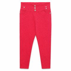 Cherry Red High Waist Textured Skinny Pant - 4 Button - W-108