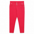 Cherry Red High Waist Textured Skinny Pant - 4 Button - W-108