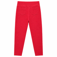 Cherry Red High Waist Textured Skinny Pant - 4 Button - W-108