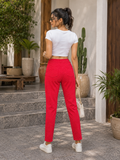 Cherry Red High Waist Textured Skinny Pant - 4 Button - W-108