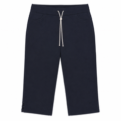 Slim Comfort Straight Capri Pants - Elastic Waist, Back Pockets - W-110