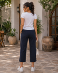 Slim Comfort Straight Capri Pants - Elastic Waist, Back Pockets - W-110
