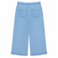 Wide Leg Denim Pants - Elastic Waist, Frayed Hem - W-109