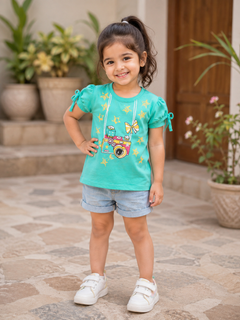 Camera Print T-Shirt - Short Sleeve, Bow Tie - K-53