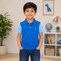 Contrast Sleeve Polo Shirt - Anchor Embroidery - K-66