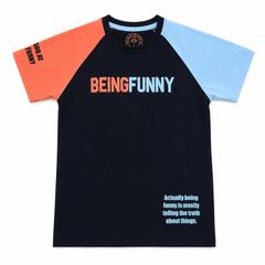 Being Funny Raglan T-Shirt - Color Block Sleeves, Quote Print - K-73