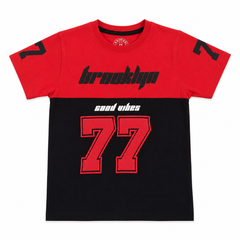 Red Black Brooklyn 77 Color Block T-Shirt - K-74
