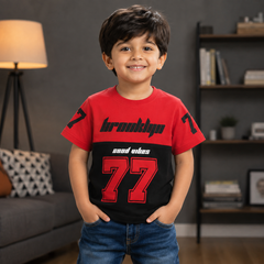 Red Black Brooklyn 77 Color Block T-Shirt - K-74
