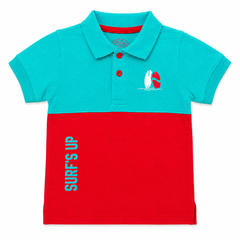Block Surf Polo Shirt - Sailboat Badge, Vertical Surf Text - K-77